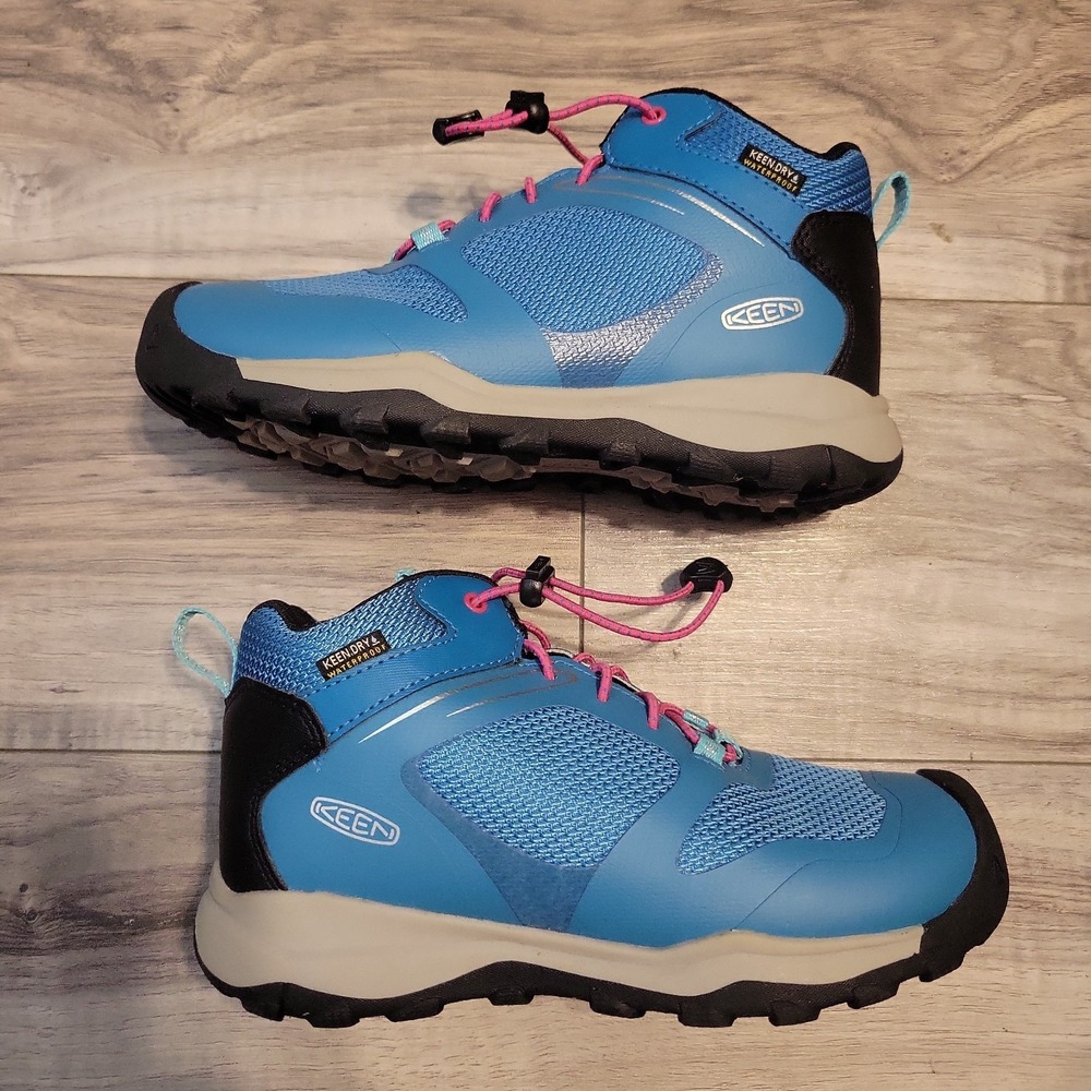 Keen Wanduro Mid Kids Shoes Sz 1 Fjord Blue Fuchsia Purple Waterproof Lace Up